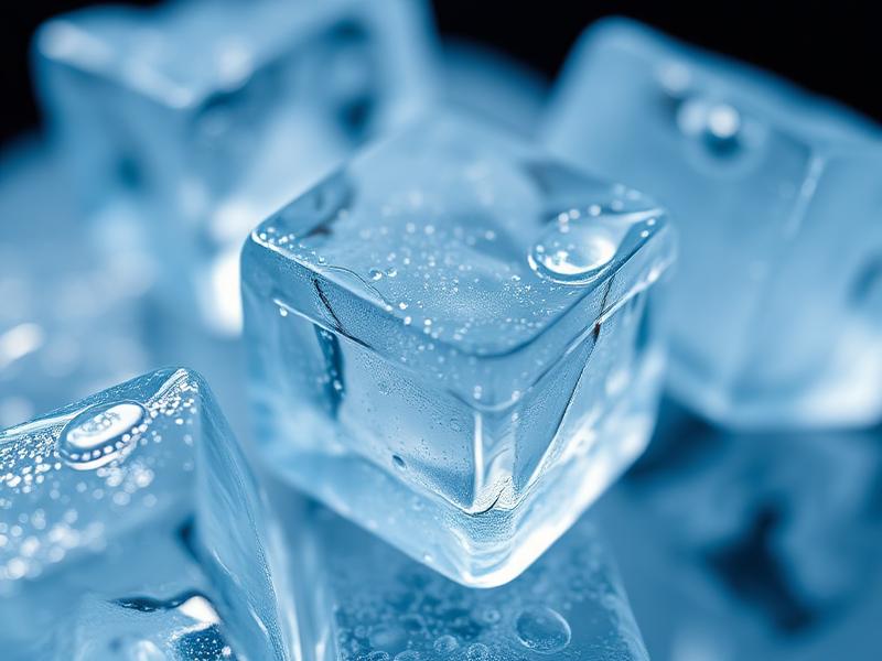 Macro shot of ice and minerals in a glass of water prepared for blessing